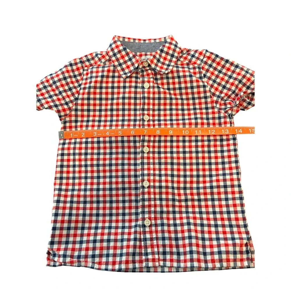 OshKosh Bgosh Toddler Boys Red‎ White Blue Gingham Plaid Shirt 5T Short Sleeve
